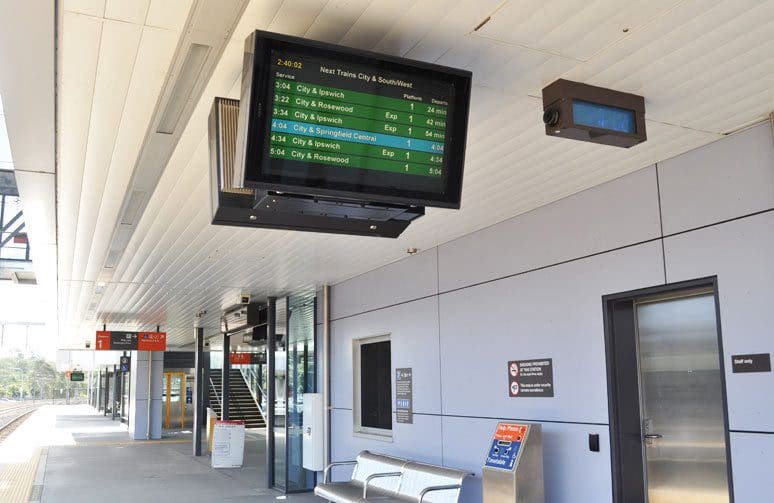 Digital passenger information display at a train station